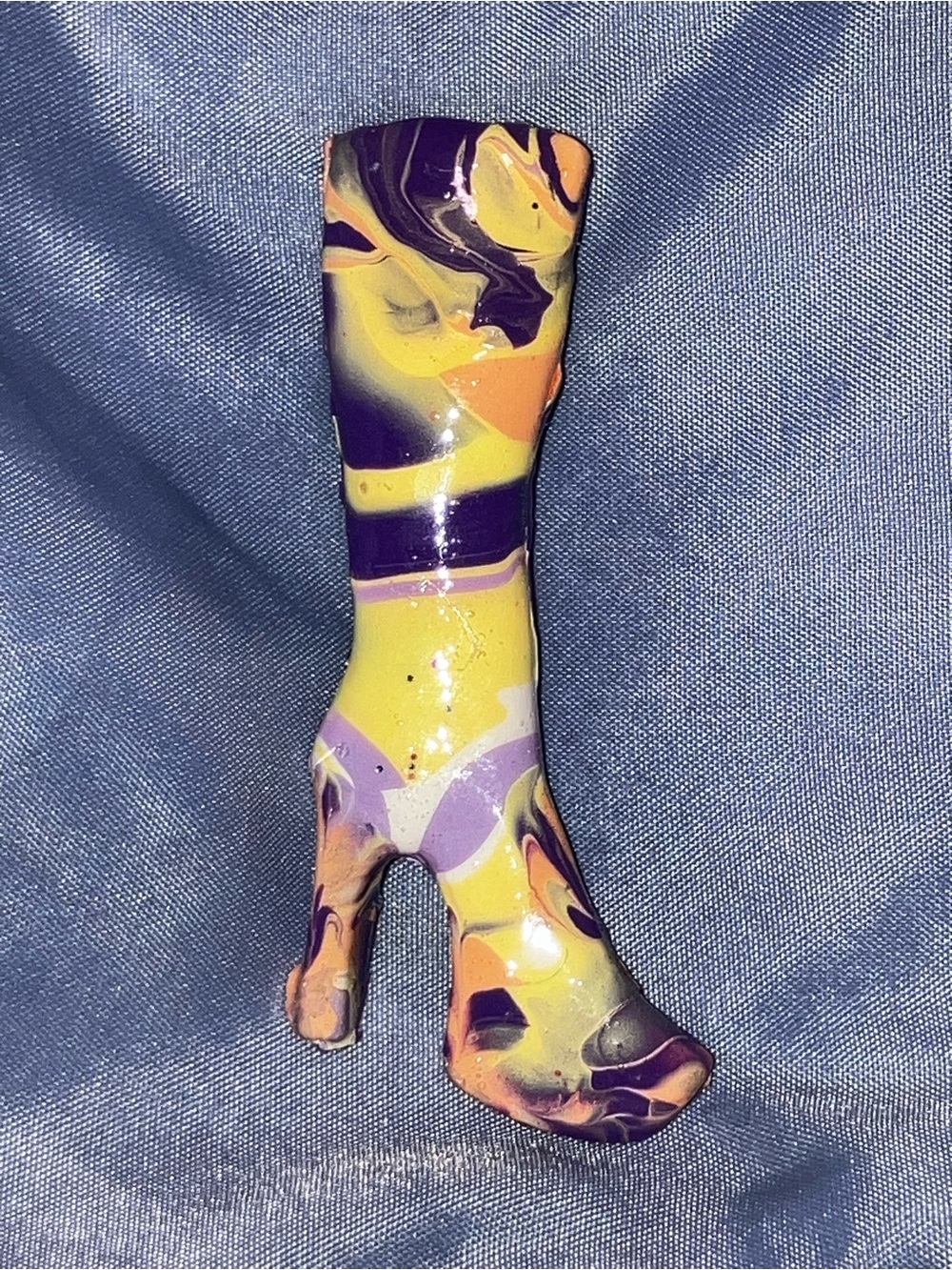 Handmade Marbled Yellow & Purple knee high boot BROOCH